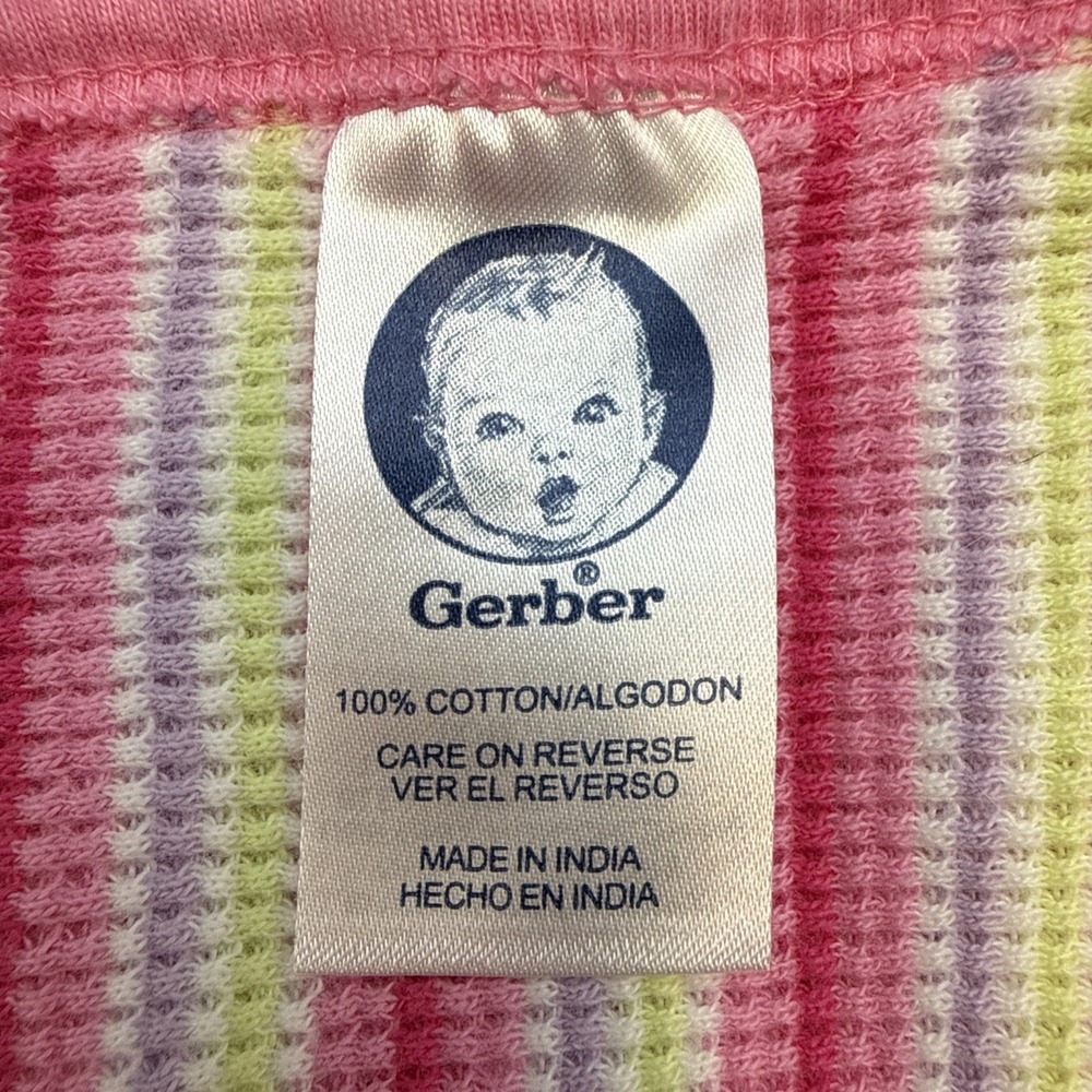 Gerber Pink Green White Stripe Thermal Baby Blanket Lovey Waffle Weave 27"